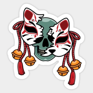 Japanese kitsune mask with skull Sticker